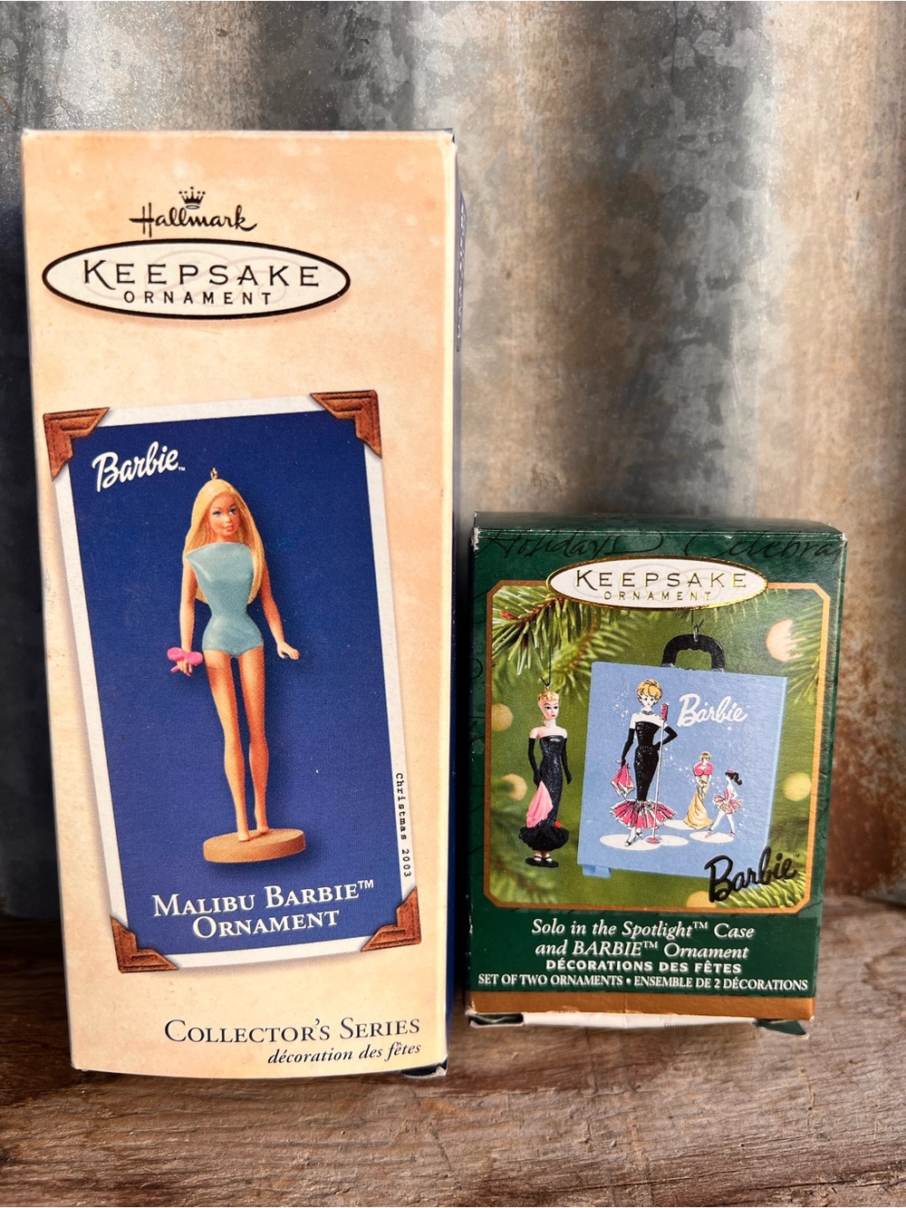 VTG Hallmark Keepsake Barbie Ornament Bundle - 2003 Malibu & 2001 Solo Case
